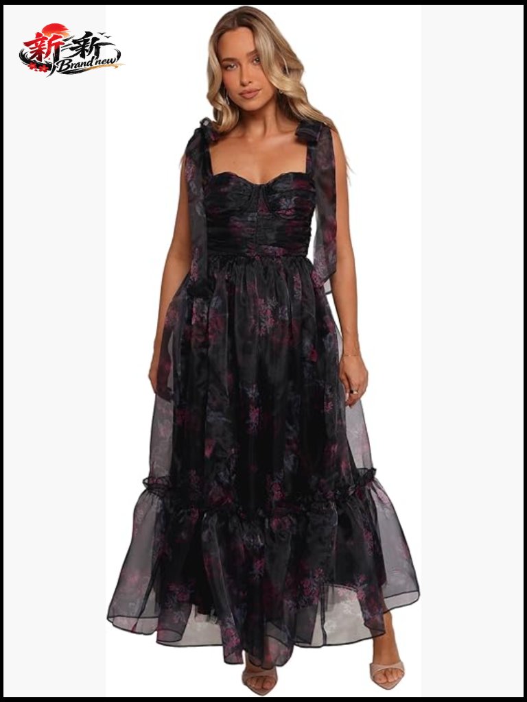 Sweetheart Neck Midi Dress With Tie-Close Shoulder Straps